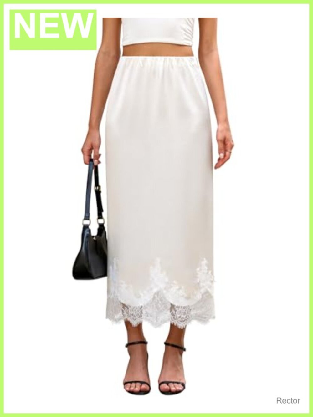 Satin Maxi Skirt High Waist A-Line Lace Trim Silk Elegant Fall